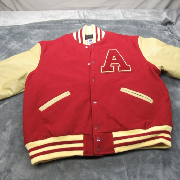 Maverick Awards Varsity‎ Jacket Mens Large Red Snap Wool Letterman A Quilted VTG